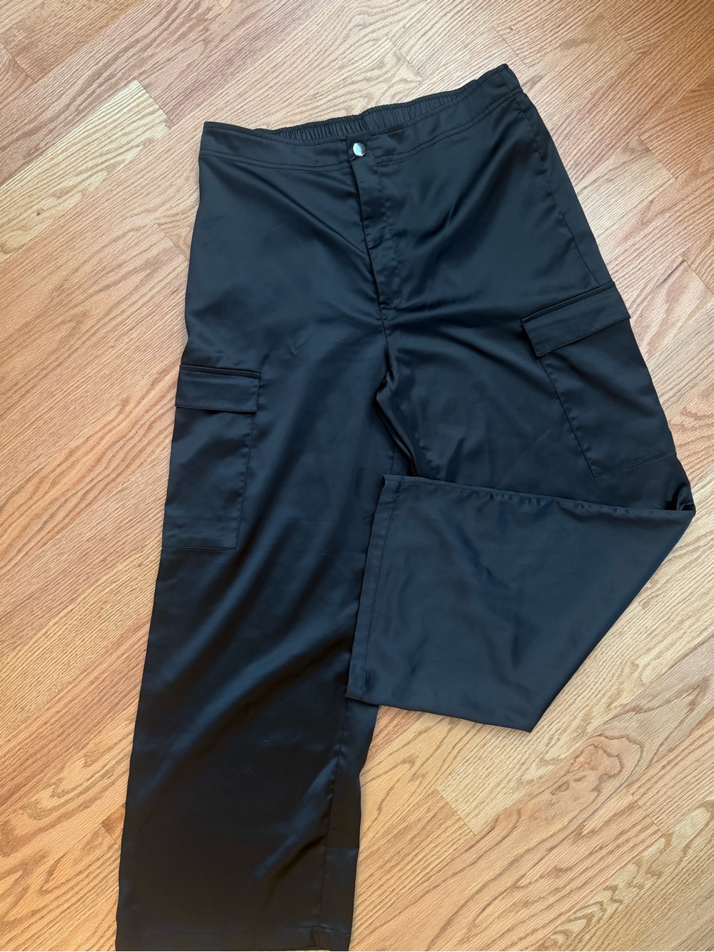 Black Satin Cargo Pants